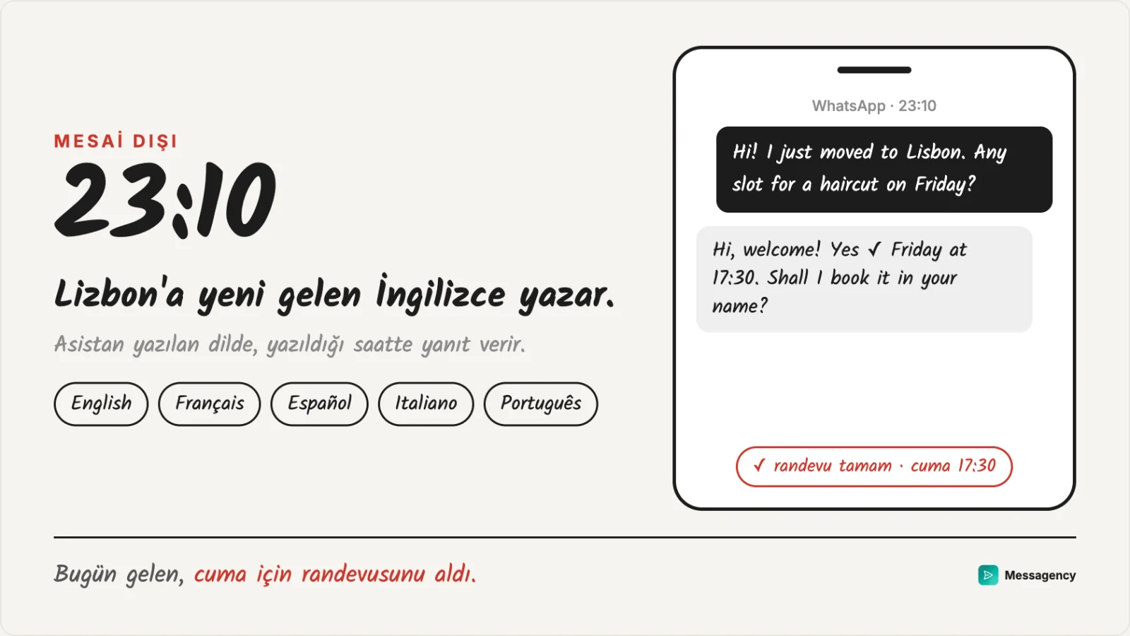 Lizbon'a yeni gelen birinden gece 23:10'da İngilizce gelen mesaj, anında yanıtlanıp randevuya dönüşüyor