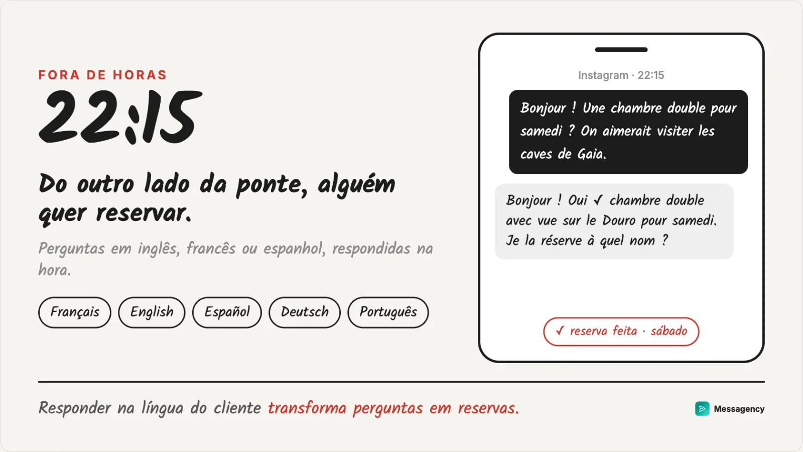 Uma mensagem em francês às 22:15, a pensar nas caves de Gaia, respondida e reservada na hora