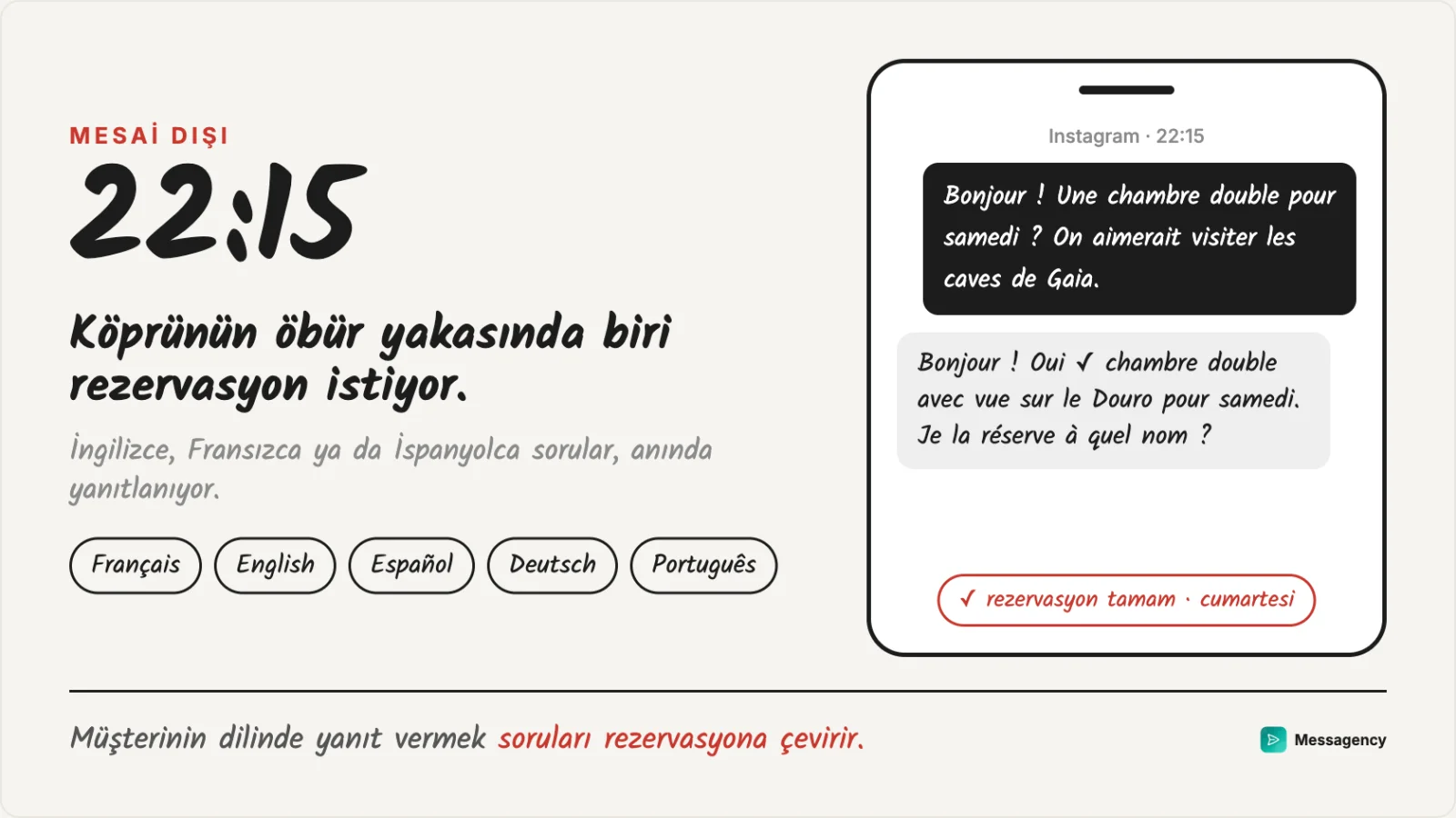 Gaia mahzenlerini gezmek isteyen birinden gece 22:15'te Fransızca gelen mesaj, anında yanıtlanıp rezerve ediliyor