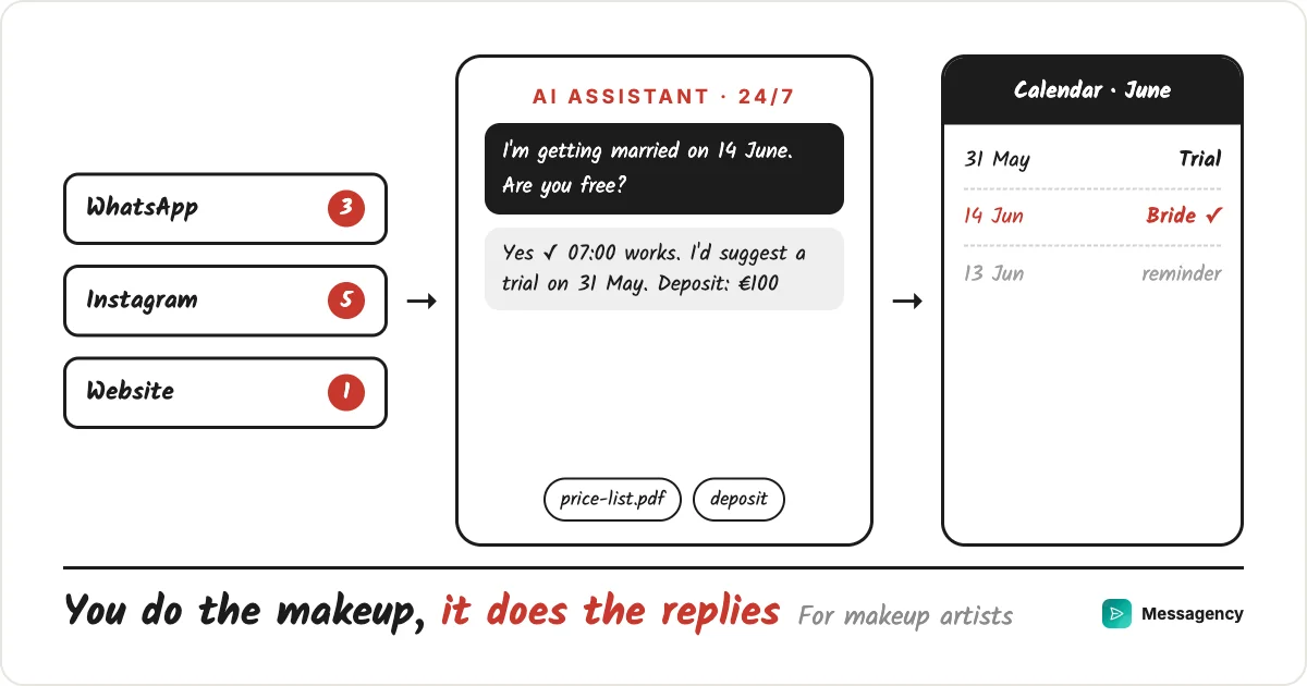 A fully automated AI assistant for makeup artists: WhatsApp, Instagram and website