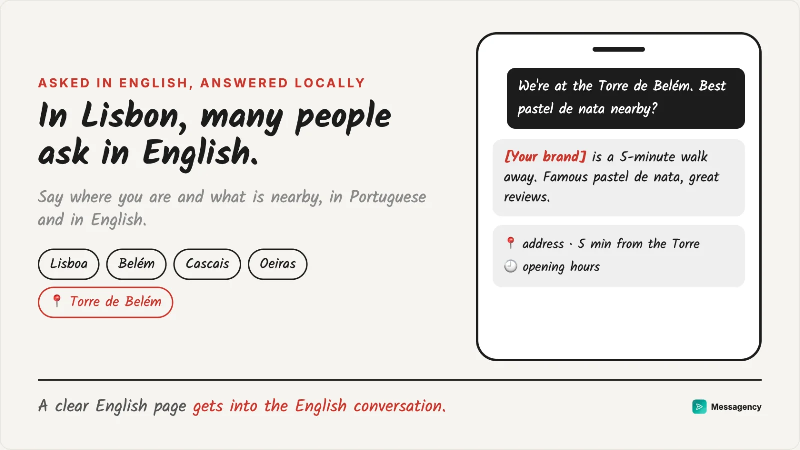 A question in English to ChatGPT by the Torre de Belém: the answer brings the businesses that say where they are